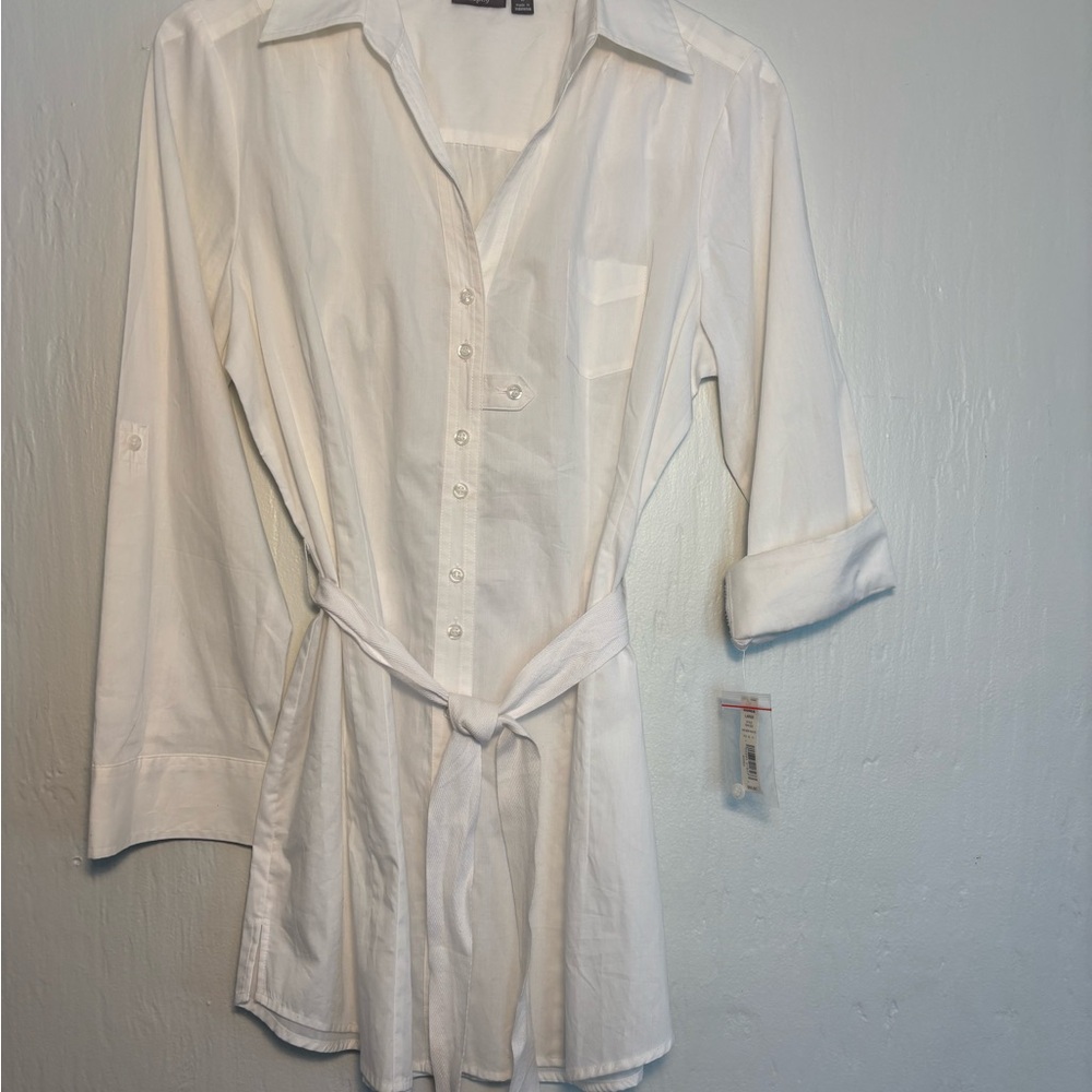 Apt. 9 White Belted long sleeve cotton shirt Dress